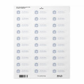 Blue Monogram Crest Elegant Wedding Return Adres Etiket (Full Sheet)