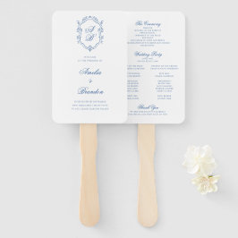 Blue Monogram Crest Formal Script Wedding Program Handwaaier