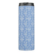 Blue Monogram Damask Pattern Thermal Tumbler Thermosbeker (Achterkant)