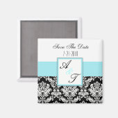 Blue Monogram Damask Wedding Magnet Magneet (Voorkant / Achterkant)