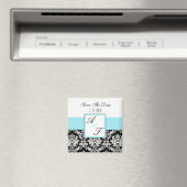 Blue Monogram Damask Wedding Magnet Magneet (Insitu (Vaatwasser))