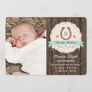 Blue Monogram Horseshoe Faire-part de naissance oc