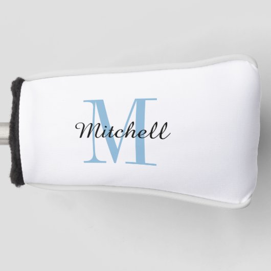 Blue Monogram Initiaal en Name Personalized Golfheadcover (Voorkant)