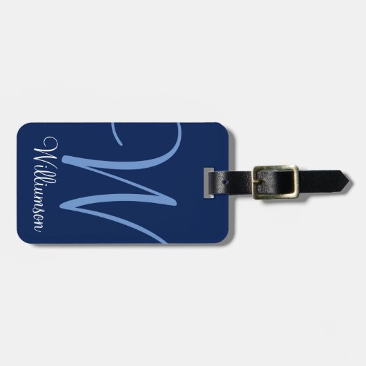 Blue Monogram Initiaal Script Bagagelabel (Voorkant horizontaal)