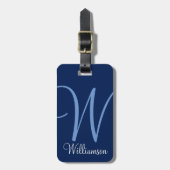 Blue Monogram Initiaal Script Bagagelabel (Voorkant verticaal)