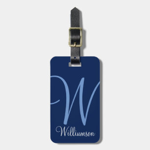 Blue Monogram Initiaal Script Bagagelabel
