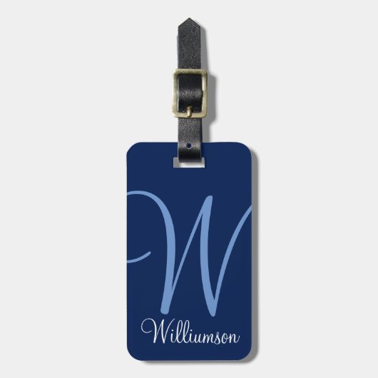 Blue Monogram Initiaal Script Bagagelabel (Voorkant verticaal)