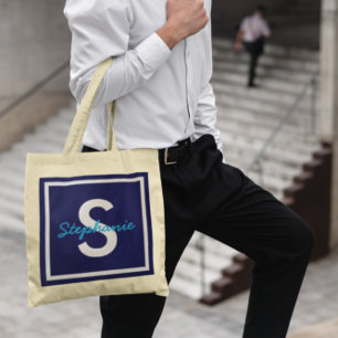 Blue Monogram op maat Tote Bag