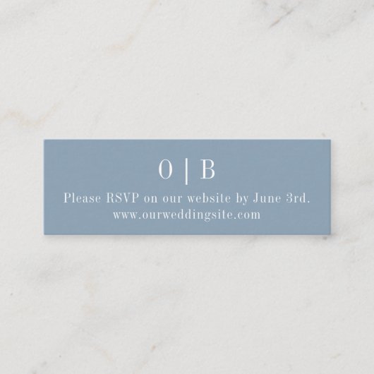 Blue Monogram RSVP Website Mini Enclosure Kaart Mini Visitekaartje (Voorkant)