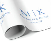 Blue Monogram Wedding Cadeaupapier (Rol Hoek)