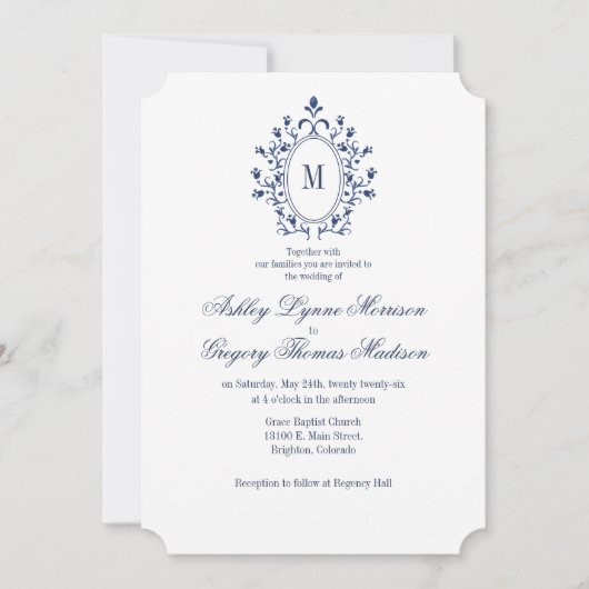 BLUE Monogram Wedding Invitation (Devant)