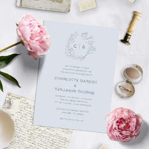 Blue Monogram Wedding Kaart