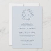 Blue Monogram Wedding Kaart (Voorkant)