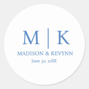 Blue Monogram Wedding Ronde Sticker