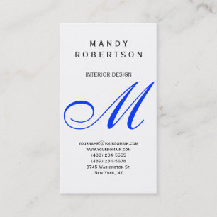 Blue Monogram White Interior Design Visitekaartje