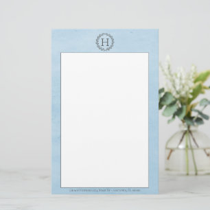 Blue Monogram Wreath Stationery Briefpapier