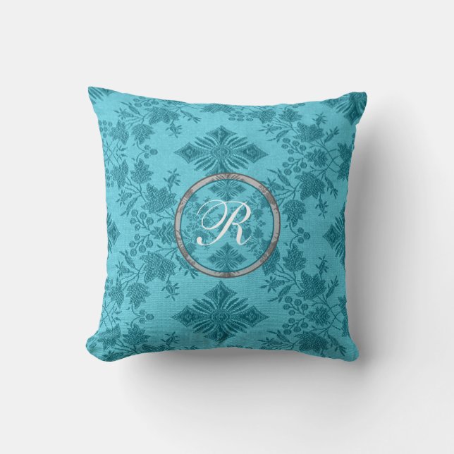 Blue Monogrammed Designer Sierkussen (Voorkant)