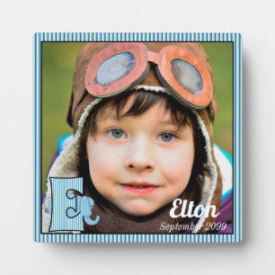 Blue Monogrammed E Elephant Baby Foto Fotoplaat