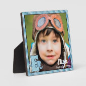 Blue Monogrammed E Elephant Baby Foto Fotoplaat (Voorkant)