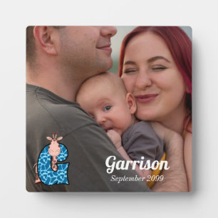 Blue Monogrammed G met Giraffe Baby's foto Fotoplaat