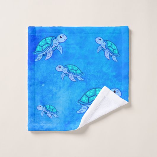 Blue Monogrammed Nom sous la tortue de mer (Gant de toilette)