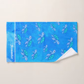 Blue Monogrammed Nom sous la tortue de mer (Serviette à main)