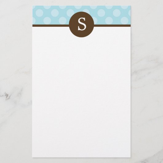 Blue Monogrammed Polka Dots Stationery Briefpapier (Voorkant)