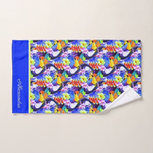 Blue Monogrammed Toucan-vogeltropische bloemen Bad Handdoek (Handdoek)
