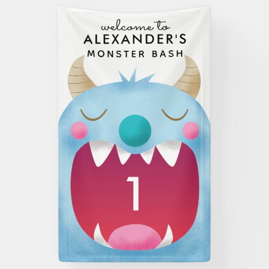 Blue Monster Bash Birthday Party Spandoek (Verticaal)