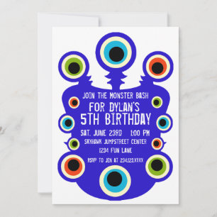 Blue Monster Eyes Anniversaire Fête Invitations