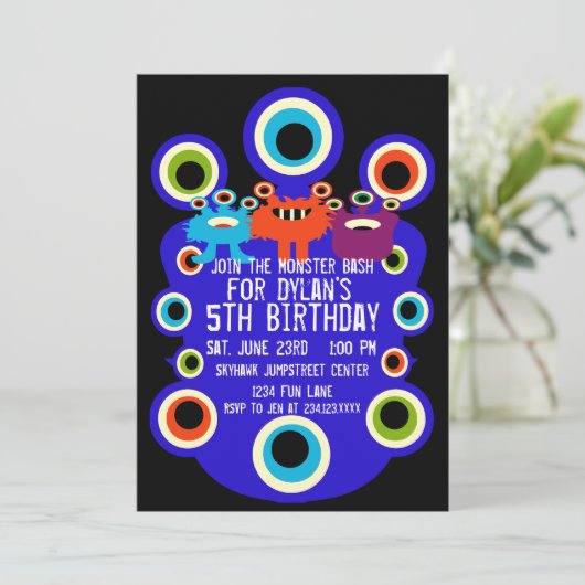 Blue Monster Eyes Anniversaire Fête Invitations (Debout devant)