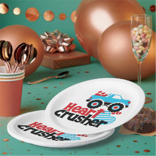 Blue Monster Truck Heart Crusher Valentijn Papieren Bordje