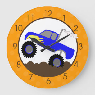 Blue Monster Truck Wall Clock met Oranje/Browns Grote Klok