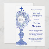 blue monstrance design | First Holy Communion Kaart (Voorkant / Achterkant)