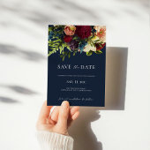 Blue Moody Floral Bourgondië Bruiloft Save the Dat Kaart