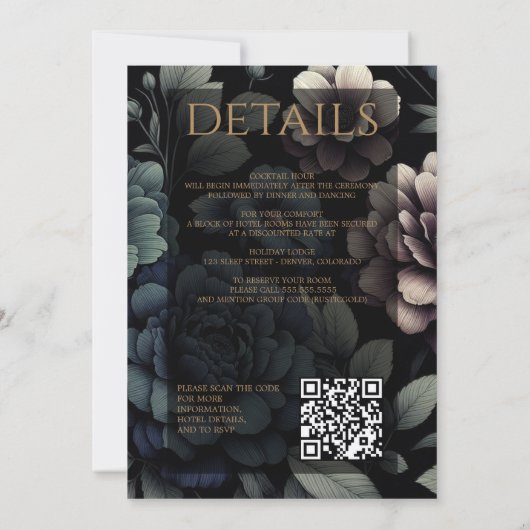 Blue Moody Floral met QR Code & Details Kaart (Achterkant)