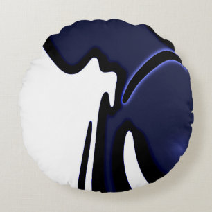 Blue Moon: Abstract blauw, wit & zwart Rond Kussen