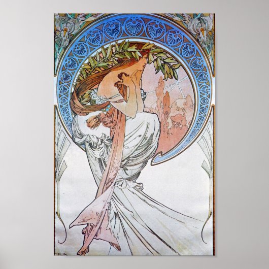  Blue Moon Alphonse Mucha Art Nouveau moon Poster (Voorkant)