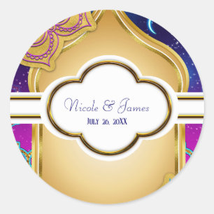 Blue Moon Arabian Nights Glam Gold Paarse bruiloft Ronde Sticker