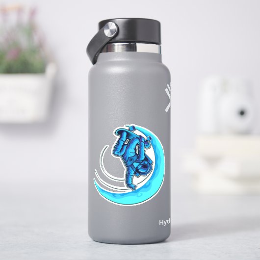 Blue Moon Astronaut Skateboard 4" Kiss Cut Vinyl Sticker (HydroFlask)