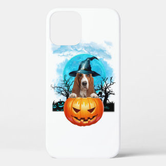 Blue Moon Basset Hound Witch Pumpkin Halloween iPhone 12 Hoesje