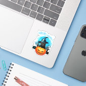 Blue Moon Black Witch Pumpkin Halloween Sticker (Laptop met iPhone)