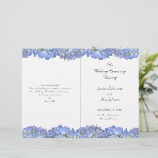 Blue Moon Folded Floral Wedding Program Sjabloon (Staand voorkant)