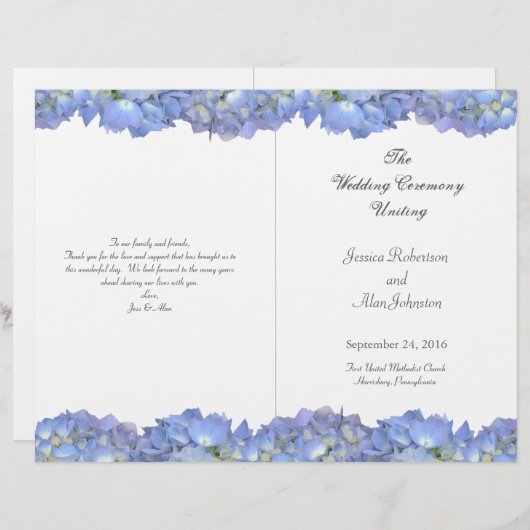 Blue Moon Folded Floral Wedding Program Sjabloon (Voorkant / Achterkant)