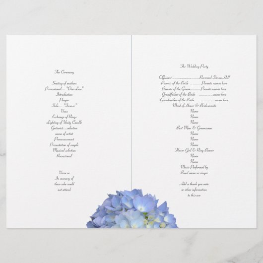 Blue Moon Folded Floral Wedding Program Sjabloon (Achterkant)