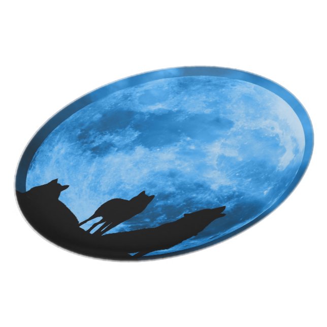 Blue Moon Howling Wolves Melamine Bord (Linkerzijde)
