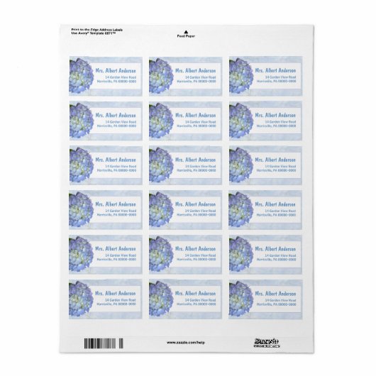 Blue Moon Hydrangea Nom unique Étiquette de adress (Feuille entière)