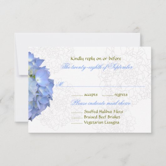 Blue Moon Hydrangea Wedding RSVP Cartes de menu (Devant)