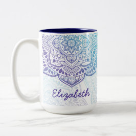 Blue Moon Mandala 15 oz. Personalized Mug Tweekleurige Koffiemok