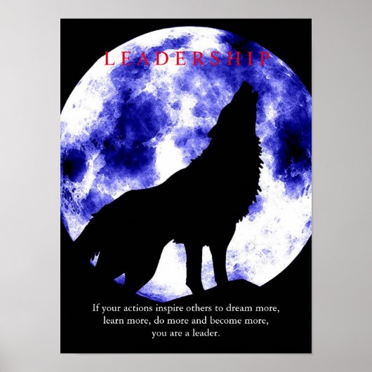 Blue Moon Motivational Leadership Wolf Poster (Devant)